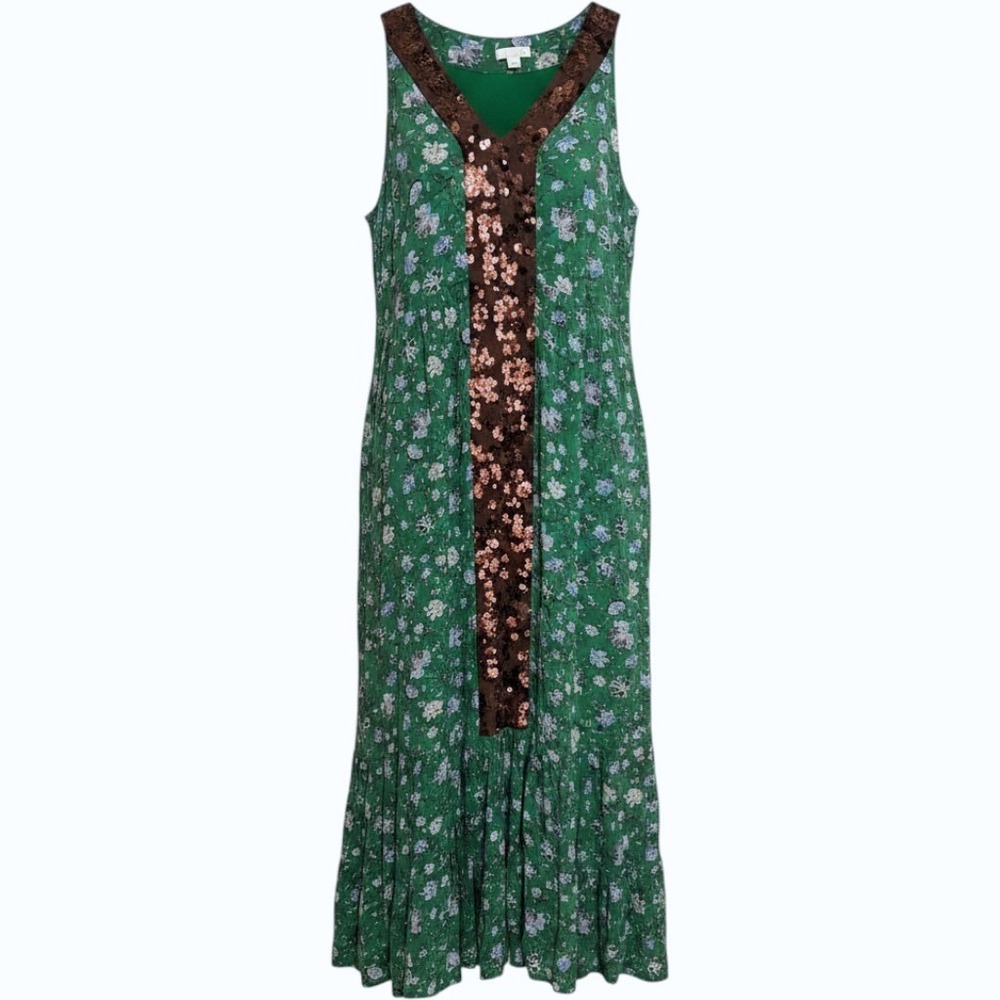 J.Jill Floral Sleeveless Maxi Dress Women S Green Boho V-Neck Fairy Grunge Indie